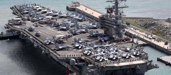 The USS Ronald Reagan aircraft carrier arrives in the South Korean port city of Busan on October 21, 2017 - Sputnik International