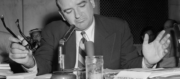 Sen. Joe McCarthy gestures as he indicates he is not impressed with an answer by Army Secretary Robert Stevens during a hearing, May 3, 1954. Sen. Joe McCarthy gestures as he indicates he is not impressed with an answer by Army Secretary Robert Stevens during a hearing, May 3, 1954. - Sputnik International