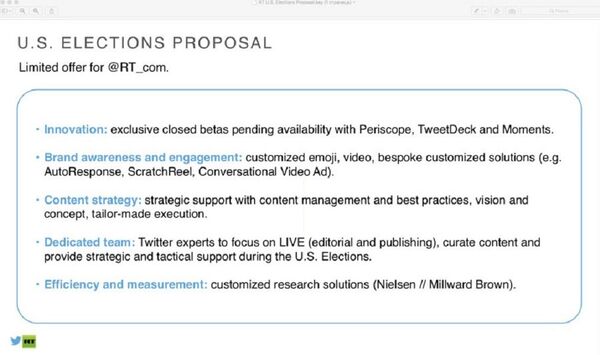 Slide 8, promoting the many benefits of Twitter's limited offer to @RT_com Slide 8, promoting the many benefits of Twitter's limited offer to @RT_com - Sputnik International