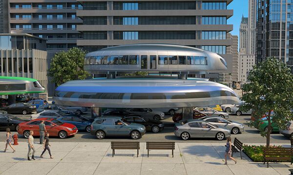 A gyrotrain, envisioned by Russian engineer Dahir Semyonov, in a downtown environment - Sputnik International