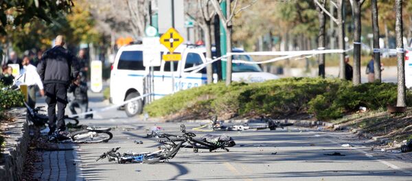 Multiple bikes are crushed along a bike path in lower Manhattan in New York, NY, U.S., October 31, 2017. Multiple bikes are crushed along a bike path in lower Manhattan in New York, NY, U.S., October 31, 2017. - Sputnik International