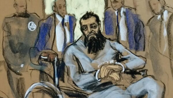 Sayfullo Saipov, the suspect in the New York City truck attack, is seen in this courtroom sketch appearing in Manhattan federal courtroom in a wheelchair in New York, NY, U.S., November 1, 2017. - Sputnik International