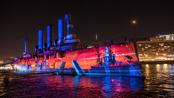 General rehearsal of the Festival of Lights, devoted to the October 1917 Revolution, by Cruiser Aurora in St. Petersburg - Sputnik International