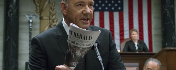 This image released by Netflix shows Kevin Spacey in a scene from House Of Cards. Netflix says it's suspending production on House of Cards following harassment allegations against Spacey This image released by Netflix shows Kevin Spacey in a scene from House Of Cards. Netflix says it's suspending production on House of Cards following harassment allegations against Spacey - Sputnik International