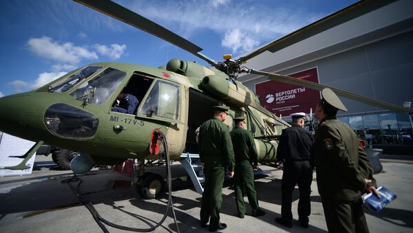A Mi-17V-5 multipurpose helicopter displayed during the international military-technical forum ARMY-2016 at the Patriot Congress and Exhibition Center in the Military Patriotic Park of Culture and Recreation of the Russian Armed Forces, near Moscow - Sputnik International