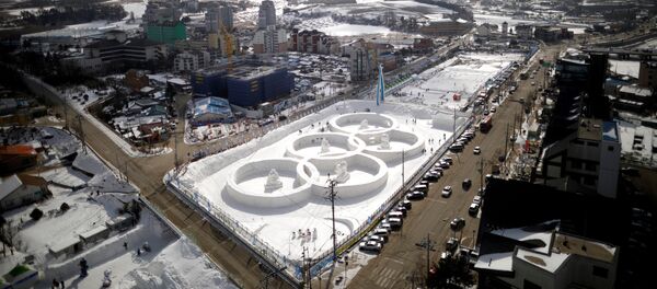 An ice sculpture of the Olympic rings is seen during the Pyeongchang Winter Festival, near the venue for the opening and closing ceremony of the PyeongChang 2018 Winter Olympic Games in Pyeongchang, South Korea, February 10, 2017 An ice sculpture of the Olympic rings is seen during the Pyeongchang Winter Festival, near the venue for the opening and closing ceremony of the PyeongChang 2018 Winter Olympic Games in Pyeongchang, South Korea, February 10, 2017 - Sputnik International