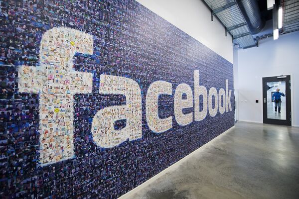 A big logo created from pictures of Facebook users worldwide is pictured in the company's Data Center, its first outside the US on November 7, 2013 in Lulea, in Swedish Lapland - Sputnik International