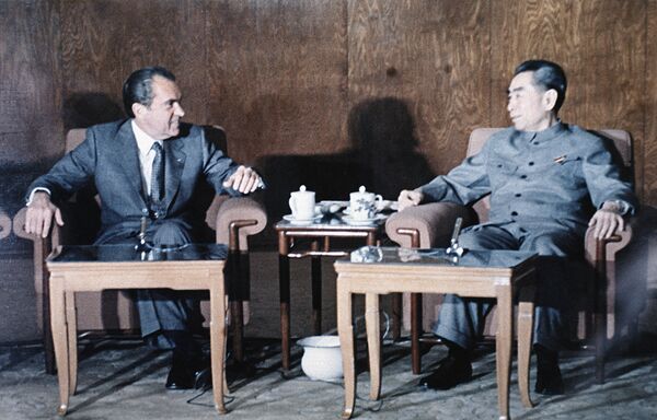 US President Richard Nixon and Premier Chou En Lai meet in Beijing, Feb. 21, 1972, for the start of talks. US President Richard Nixon and Premier Chou En Lai meet in Beijing, Feb. 21, 1972, for the start of talks. - Sputnik International