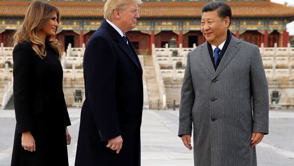 US President Donald Trump and U.S. first lady Melania visit the Forbidden City with China's President Xi Jinping in Beijing, China, November 8, 2017. - Sputnik International
