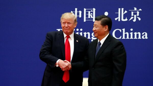 U.S. President Donald Trump and China's President Xi Jinping meet business leaders at the Great Hall of the People in Beijing, China, November 9, 2017 - Sputnik International