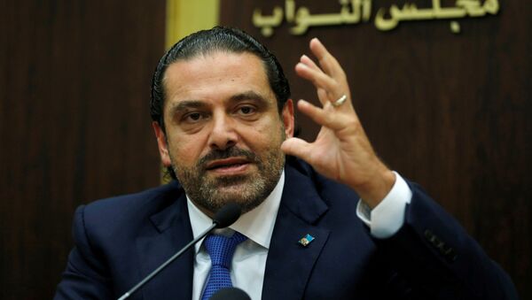 Lebanon's prime minister Saad al-Hariri gestures during a press conference in parliament building at downtown Beirut, Lebanon October 9, 2017 - Sputnik International