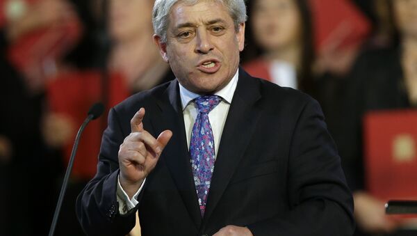 Speaker of The House of Commons John Bercow speaks at concert where The German Bundestag and British Parliament choirs performed together to commemorate WW1, in the House of Commons, in London, Wednesday, July 9, 2014 - Sputnik International