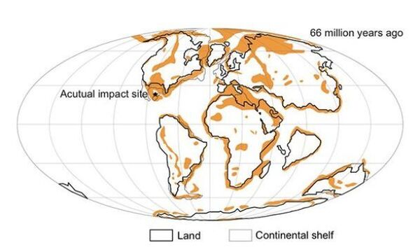 According to the scientists' model, mass extinction only occurred when the 9-km diameter asteroid hit the areas colored in orange on the map According to the scientists' model, mass extinction only occurred when the 9-km diameter asteroid hit the areas colored in orange on the map - Sputnik International