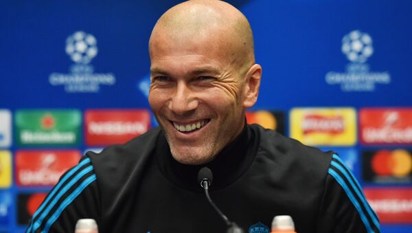 Real Madrid's French coach Zinedine Zidane attends a press conference at Wembley Stadium, in north London, on October 31, 2017 - Sputnik International