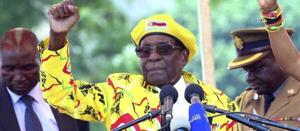 In this Nov. 8, 2017, file photo, Zimbabwe's President Robert Mugabe, left, and his wife Grace Mugabe chant the party's slogan during a solidarity rally in Harare, Zimbabwe. In this Nov. 8, 2017, file photo, Zimbabwe's President Robert Mugabe, left, and his wife Grace Mugabe chant the party's slogan during a solidarity rally in Harare, Zimbabwe. - Sputnik International