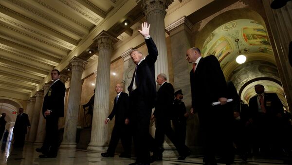 U.S. President Donald Trump arrives with Director of the National Economic Council Gary Cohn at the U.S. Capitol to meet with House Republicans ahead of their vote on the Tax Cuts and Jobs Act in Washington, U.S., November 16, 2017 - Sputnik International