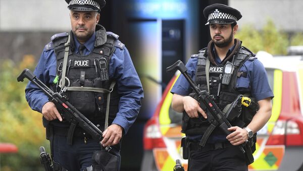 Armed police at the scene on Cromwell Gardens in London, after a car reportedly ploughed into people outside the Natural History Museum in London, Saturday Oct. 7, 2017. - Sputnik International