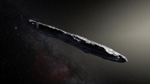 This artist’s impression shows the first interstellar asteroid: 'Oumuamua. This unique object was discovered on 19 October 2017 by the Pan-STARRS 1 telescope in Hawai`i. - Sputnik International