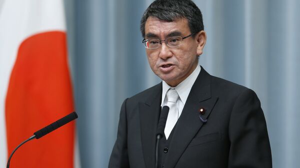 In this Aug. 3, 2017 file photo, Japan's Foreign Minister Taro Kono speaks during a press conference at the prime minister's official residence in Tokyo - Sputnik International