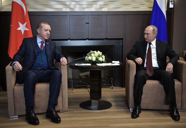 November 13, 2017. Russian President Vladimir Putin and Turkish President Recep Tayyip Erdogan (left) during the meeting November 13, 2017. Russian President Vladimir Putin and Turkish President Recep Tayyip Erdogan (left) during the meeting - Sputnik International