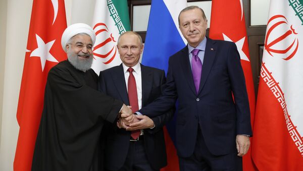 Meeting of Russian President Vladimir Putin, President of Iran Hassan Rouhani and President of Turkey Recep Tayyip Erdogan - Sputnik International