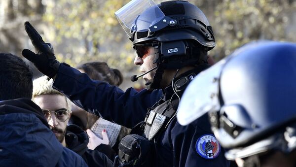 A police officer during a protest rally against changes to France's university admission rules, Paris - Sputnik International