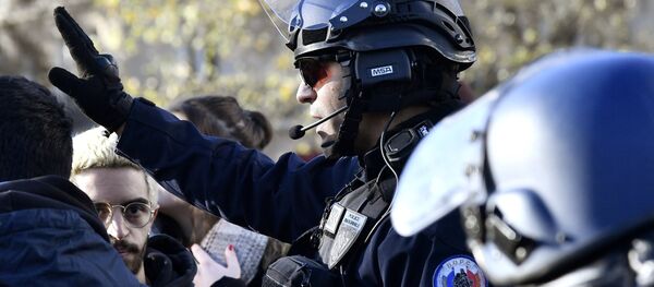 A police officer during a protest rally against changes to France's university admission rules, Paris - Sputnik International