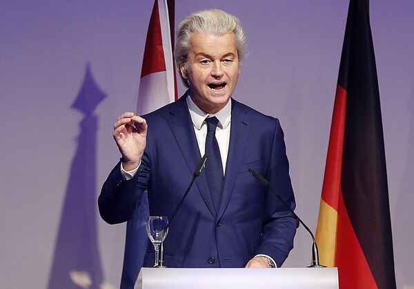 In this Saturday, Jan. 21, 2017 file photo, Dutch populist anti-Islam lawmaker Geert Wilders delivers a speech at a meeting of European Nationalists in Koblenz, Germany. In this Saturday, Jan. 21, 2017 file photo, Dutch populist anti-Islam lawmaker Geert Wilders delivers a speech at a meeting of European Nationalists in Koblenz, Germany. - Sputnik International