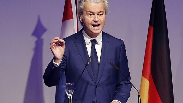 In this Saturday, Jan. 21, 2017 file photo, Dutch populist anti-Islam lawmaker Geert Wilders delivers a speech at a meeting of European Nationalists in Koblenz, Germany. - Sputnik International