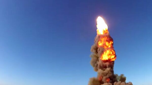 Inter-missile launch from Sary Shagan testing ground. Still frame taken from a video courtesy of the Russian Defense Ministry - Sputnik International