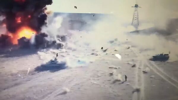 Screenshot of a video showing an Iraqi tanks and a terrorist vehicle - Sputnik International