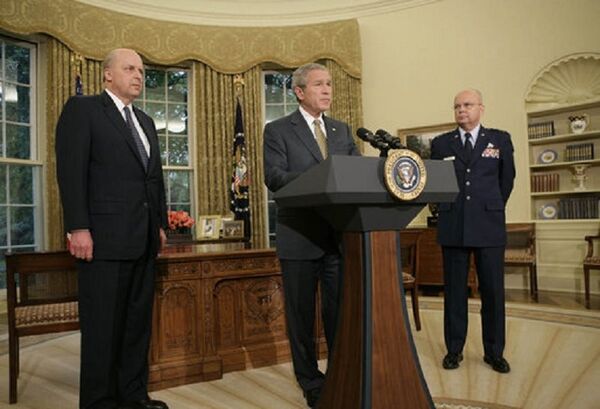 President George W. Bush announces his nomination of Gen. Michael Hayden as the next Director of the Central Intelligence Agency Monday, May 8, 2006, in the Oval Office. (File) President George W. Bush announces his nomination of Gen. Michael Hayden as the next Director of the Central Intelligence Agency Monday, May 8, 2006, in the Oval Office. (File) - Sputnik International
