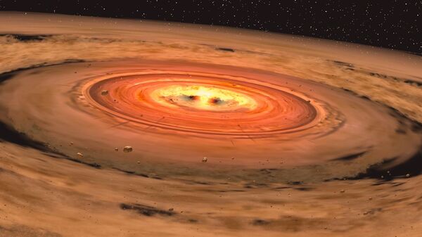 Artist's impression of a disc forming into a solar system around a red dwarf - Sputnik International
