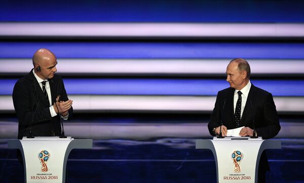 FIFA president Gianni Infantino, left, and Russian President Vladimir Putin open the 2018 soccer World Cup draw in the Kremlin in Moscow FIFA president Gianni Infantino, left, and Russian President Vladimir Putin open the 2018 soccer World Cup draw in the Kremlin in Moscow - Sputnik International
