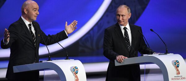 FIFA president Gianni Infantino, left, and Russian President Vladimir Putin open the 2018 soccer World Cup draw in the Kremlin in Moscow FIFA president Gianni Infantino, left, and Russian President Vladimir Putin open the 2018 soccer World Cup draw in the Kremlin in Moscow - Sputnik International