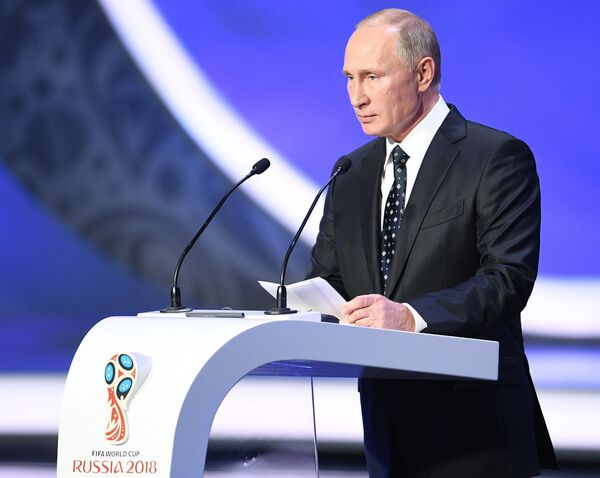 Russian President Vladimir Putin during 2018 FIFA World Cup Final Draw at the State Kremlin Palace Russian President Vladimir Putin during 2018 FIFA World Cup Final Draw at the State Kremlin Palace - Sputnik International