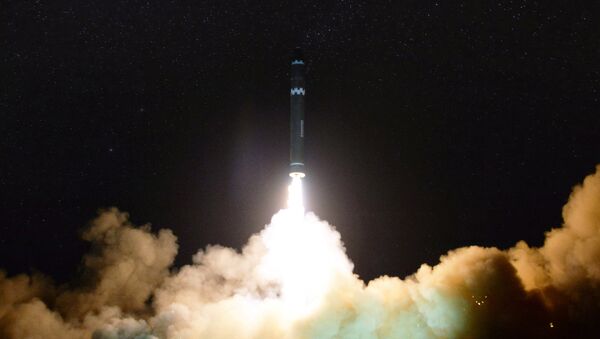 A view of the newly developed intercontinental ballistic rocket Hwasong-15's test that was successfully launched is seen in this undated photo released by North Korea's Korean Central News Agency (KCNA) in Pyongyang November 30, 2017 - Sputnik International