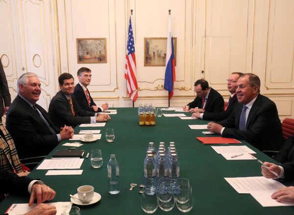 U.S. Secretary of State Rex Tillerson and Russia's Foreign Minister Sergei Lavrov attend a bilateral meeting during a ministerial council of OSCE Foreign Ministers in Vienna, Austria, December 7, 2017 U.S. Secretary of State Rex Tillerson and Russia's Foreign Minister Sergei Lavrov attend a bilateral meeting during a ministerial council of OSCE Foreign Ministers in Vienna, Austria, December 7, 2017 - Sputnik International