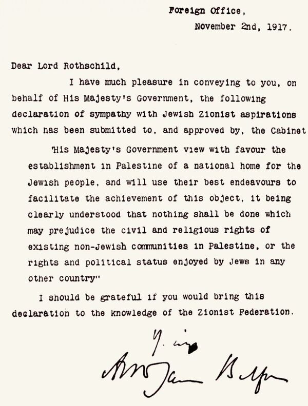 Text of the Balfour declaration Text of the Balfour declaration - Sputnik International
