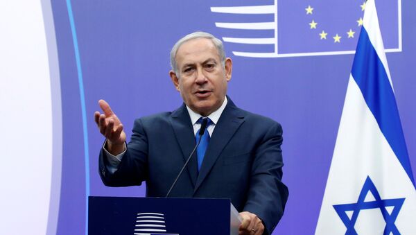 Israel's Prime Minister Benjamin Netanyahu briefs the media next to European Union foreign policy chief Federica Mogherini (unseen) at the European Council in Brussels, Belgium December 11, 2017 - Sputnik International