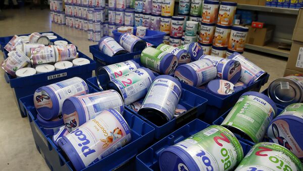 This Monday, Dec.11, 2017 file picture shows removed baby milk boxes pictured in a drugstore, in Anglet, southwestern France - Sputnik International