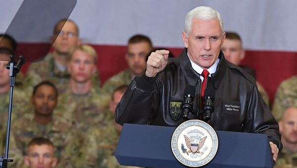 U.S. Vice President Mike Pence speaks to troops in a hangar at Bagram Air Base in Afghanistan on Thursday, Dec. 21, 2017. - Sputnik International