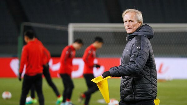 Soccer Football - East Asian Football Championship - North Korea Training - Ajinomoto Stadium, Tokyo, Japan - December 7, 2017. North Korea's head coach Jorn Andersen during training Soccer Football - East Asian Football Championship - North Korea Training - Ajinomoto Stadium, Tokyo, Japan - December 7, 2017. North Korea's head coach Jorn Andersen during training - Sputnik International