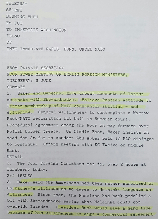 Summary of four Western foreign ministers discussion on future of NATO, June 1990 Summary of four Western foreign ministers discussion on future of NATO, June 1990 - Sputnik International