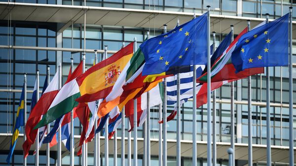 Flags outside the building of the European Parliament in Strasbourg - Sputnik International