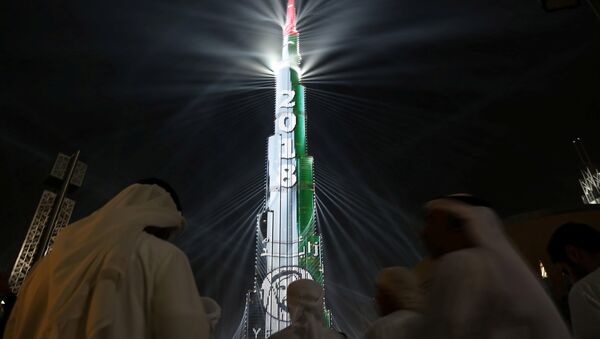 Burj Khalifa is lit up during the new year celebrations in Dubai, UAE January 1, 2018 - Sputnik International
