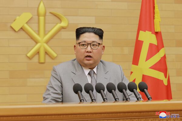 North Korea's leader Kim Jong Un speaks during a New Year's Day speech in Pyongyang on January 1, 2018 North Korea's leader Kim Jong Un speaks during a New Year's Day speech in Pyongyang on January 1, 2018 - Sputnik International