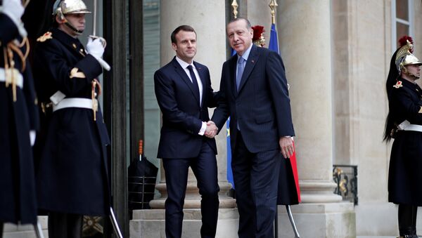 French President Emmanuel Macron welcomes Turkey's President Tayyip Erdogan at the Elysee Palace in Paris, France, January 5, 2018 - Sputnik International