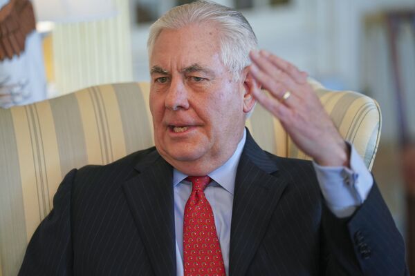 Secretary of State Rex Tillerson gestures during a interview with the Associated Press at the State Department in Washington, Friday, Jan. 5, 2018 Secretary of State Rex Tillerson gestures during a interview with the Associated Press at the State Department in Washington, Friday, Jan. 5, 2018 - Sputnik International