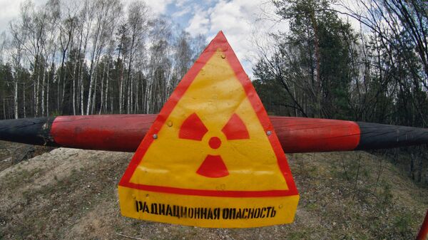 A danger sign in the Khoiniki District, Belarus, within a 30 kilometer restricted zone round the Chernobyl nuclear plant. File photo - Sputnik International